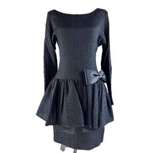 Vintage Regina Kravitz NY Cocktail Dress Evening Black Tiered Ruffle Big Bow 4